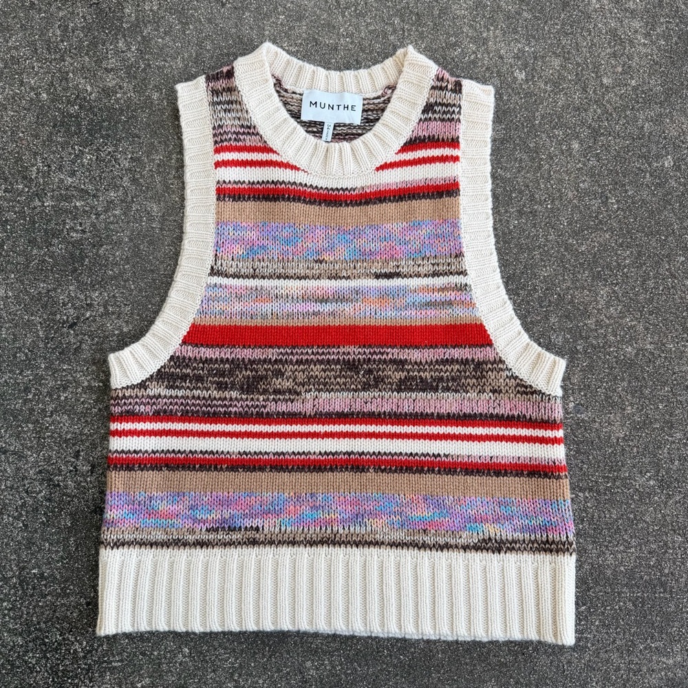 Munthe Ancaster Multicolored Abstract Stripe Sweater Vest Women’s Size 34 US 4
